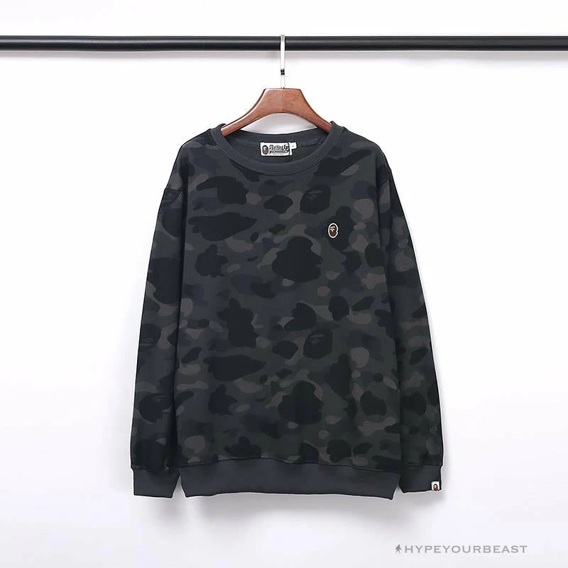 Clothes BAPE Classic Ape Head Embroidered Camouflage Long Sleeve Shirt ‘GREY’