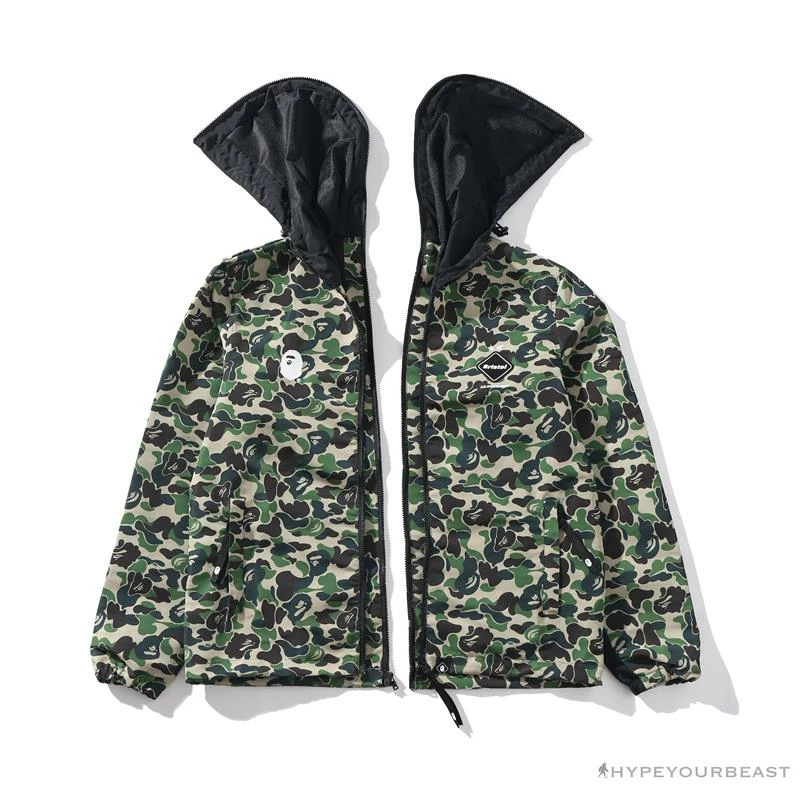 BAPE X FCRB Joint Double Zip Camouflage Hoodie ‘GREEN’