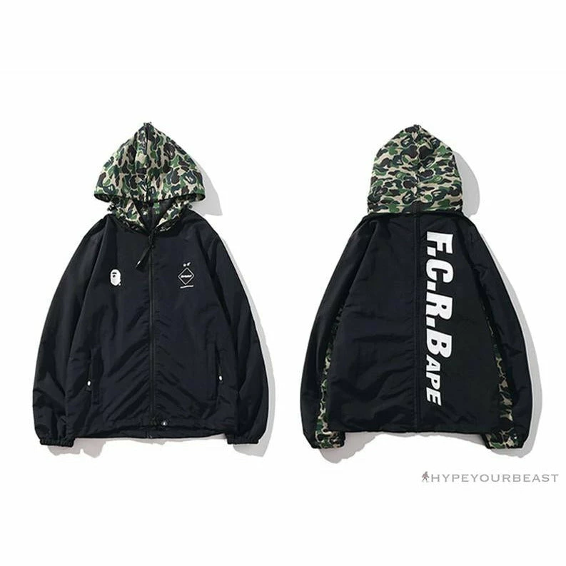 BAPE X FCRB Joint Double Zip Camouflage Hoodie ‘BLACK’ Clothes
