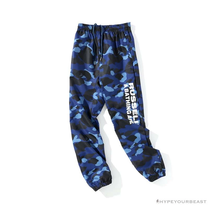 Clothes BAPE X RUSSELL ATHLETIC Drawstring Camouflage Pants ‘BLUE’