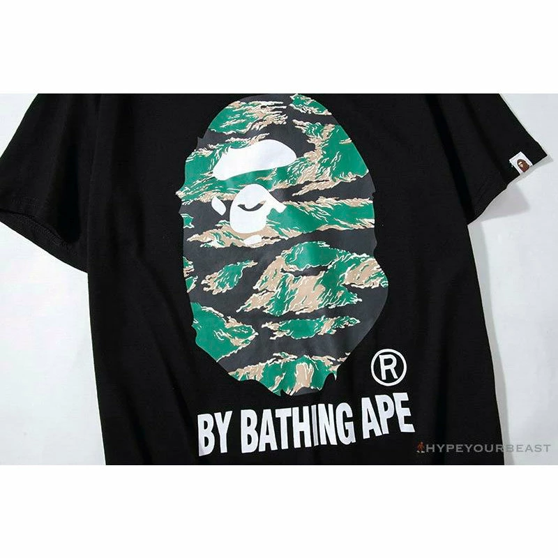 Clothes BAPE Tiger Pattern Camouflage Ape Man Initial Print Tee Shirt ‘BLACK’