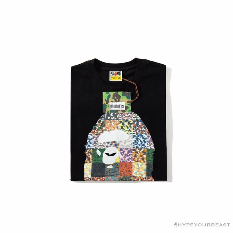 BAPE Ape Man Head 28th Anniversary Camouflage Color Block Tee Shirt ‘BLACK’ Clothes