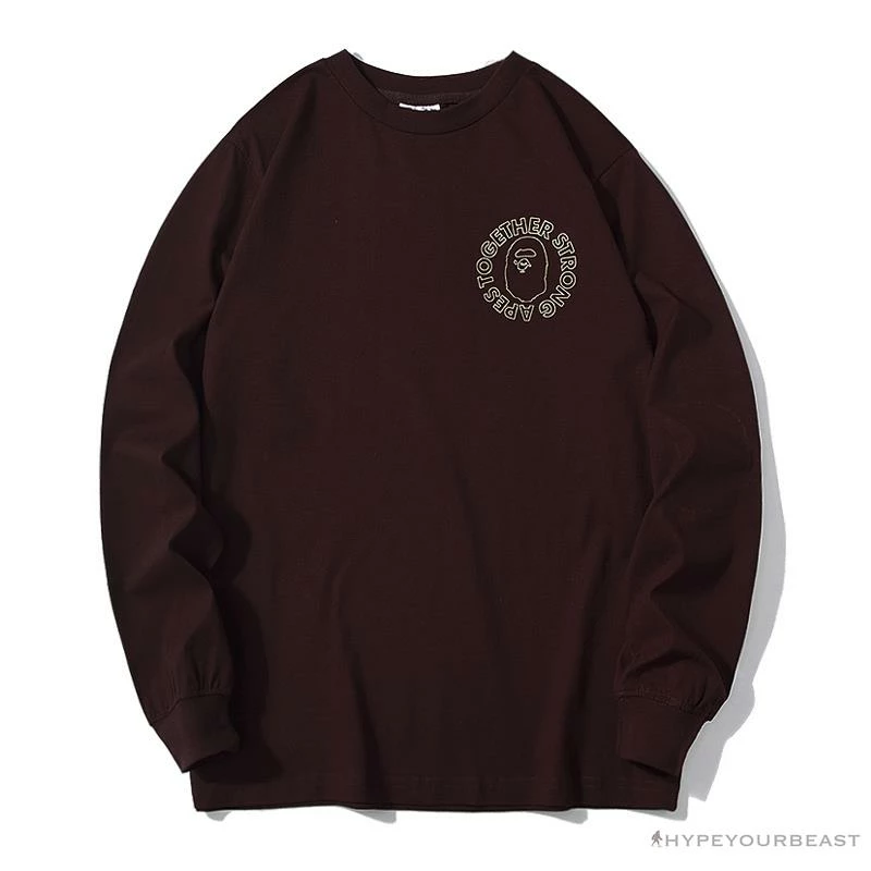 BAPE APES TOGETHER English Alphabet Ape Head Long Sleeve Shirt ‘WINE RED’ Clothes
