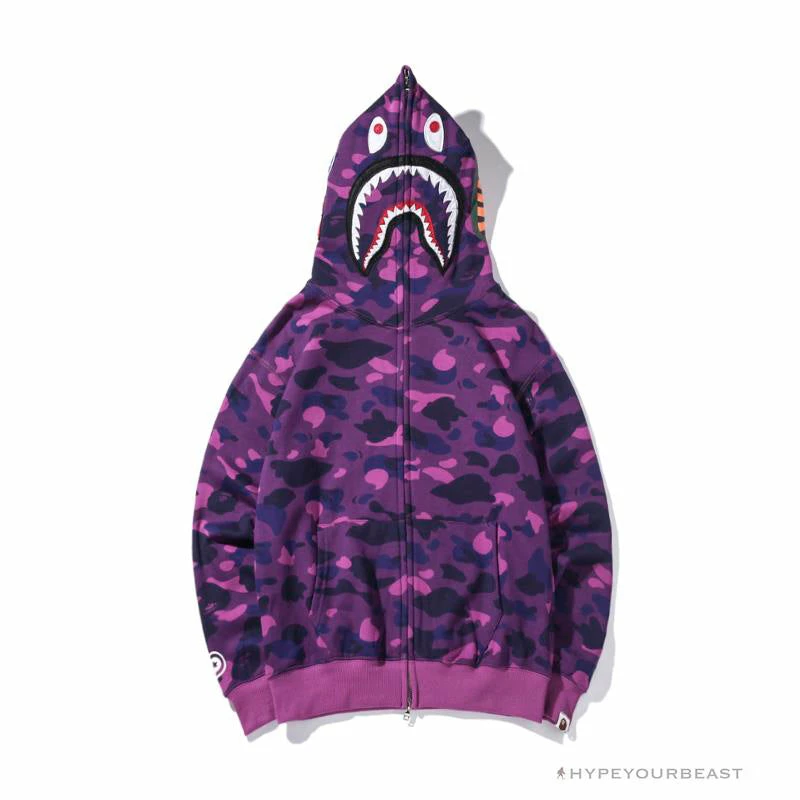 BAPE Shark Head Classic Embroidered Camouflage Zip-Up Hoodie ‘PURPLE’ Clothes