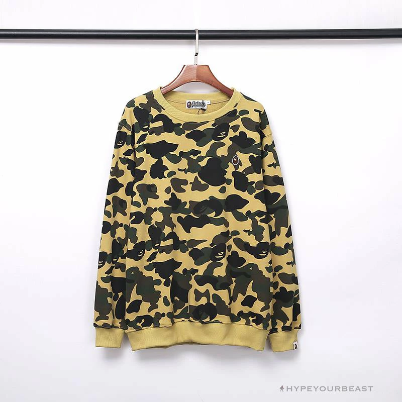 BAPE Classic Ape Head Embroidered Camouflage Long Sleeve Shirt ‘YELLOW’