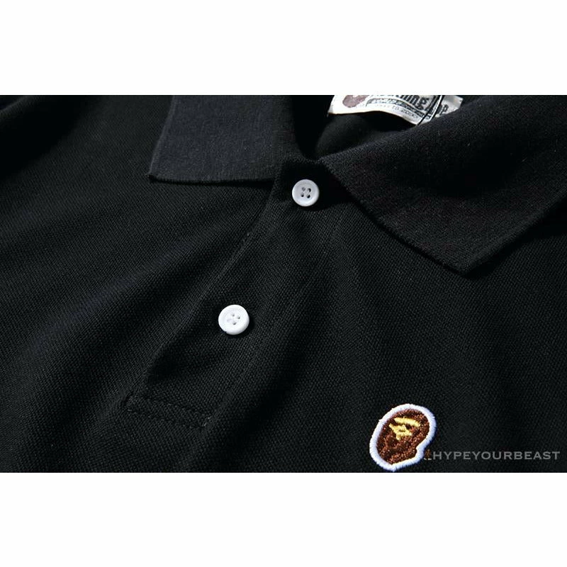 BAPE Solid Color Versatile Embroidered Ape Head Small Badge Polo Shirt ‘BLACK’ Clothes