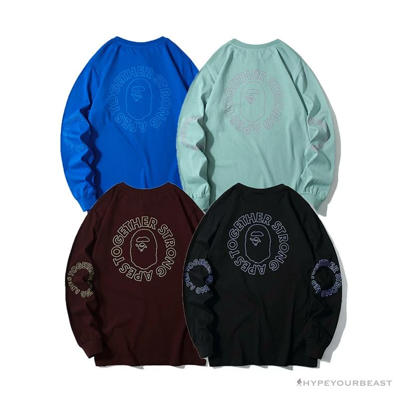 BAPE APES TOGETHER English Alphabet Ape Head Long Sleeve Shirt ‘BLUE’