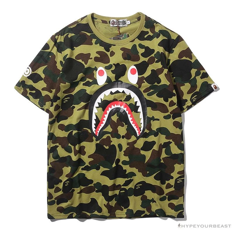 BAPE Camouflage Shark Head Classic Cotton Short Sleeve Tee Shirt ‘GREEN’ Clothes