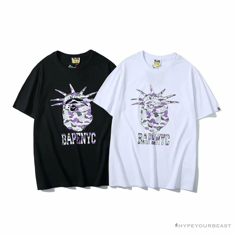 Clothes BAPE NYC New York Limited Purple Camouflage Ape Head Tee Shirt ‘WHITE’