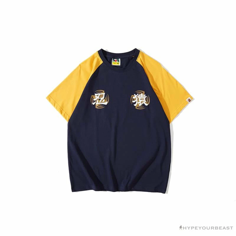 Clothes BAPE Japanese Ninja Ape Man Raglan Sleeve Color Block Tee Shirt ‘YELLOW’