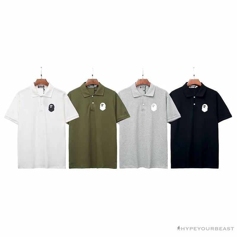 BAPE Classic Ape Head Print Versatile Polo Shirt ‘ARMY GREEN’