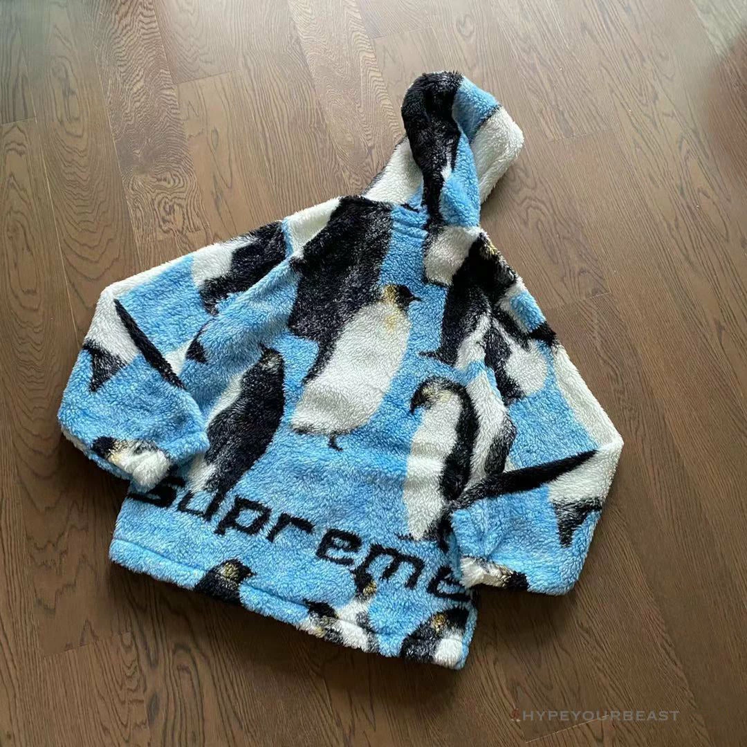 hypeyourbeast S*p*e penguins hooded fleece jacket blue hoodies & jackets