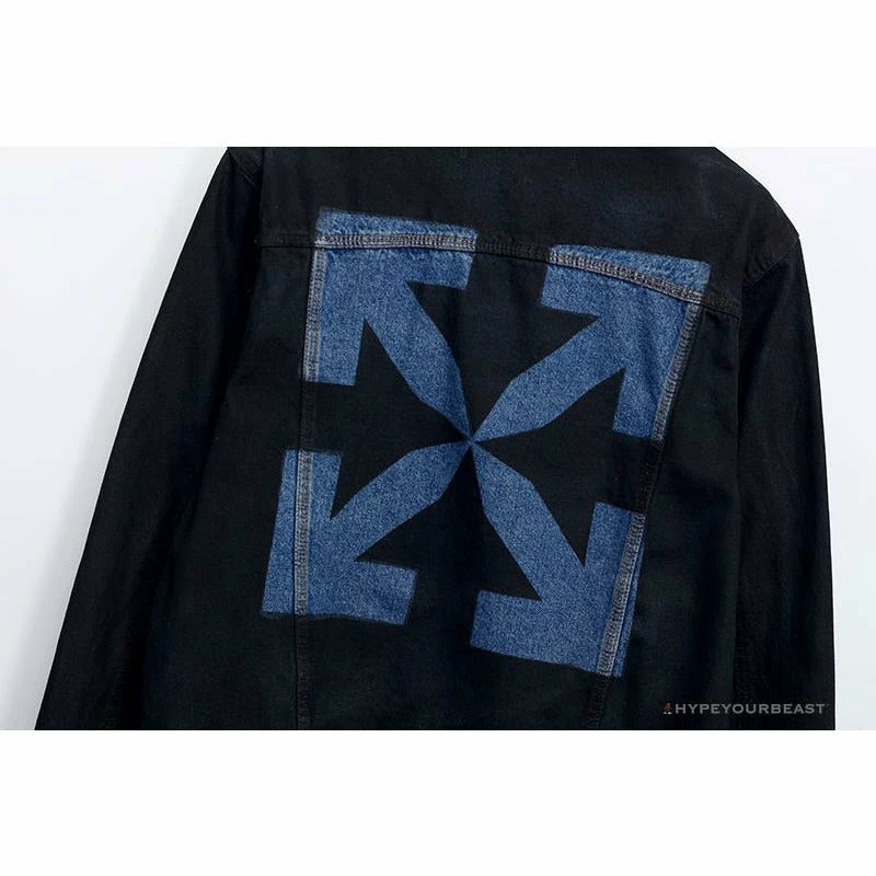 OFF-WHITE Autumn And Winter New ️Back Blue Arrow Wash Denim Jacket Hoodies & Jackets