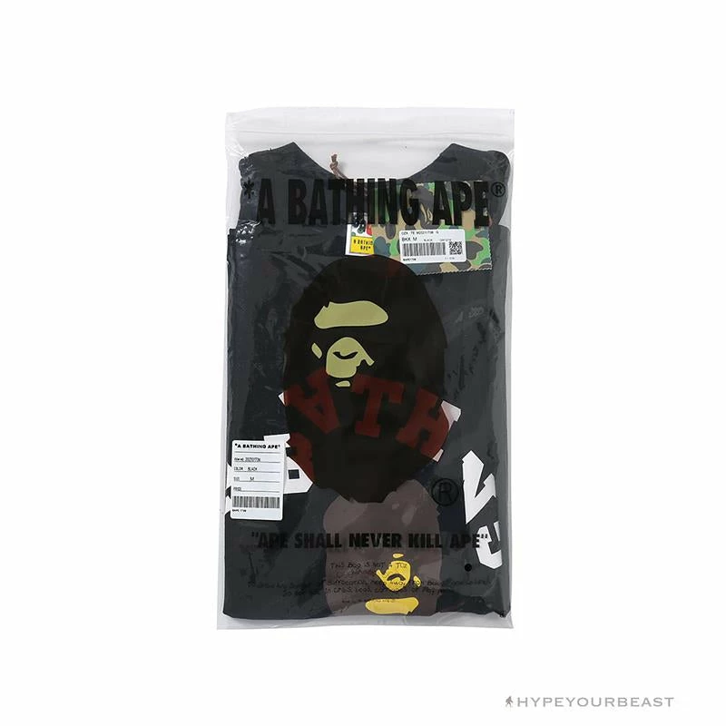 BAPE Messy Letters Upside Down Little Ape Head Tee Shirt ‘BLACK’