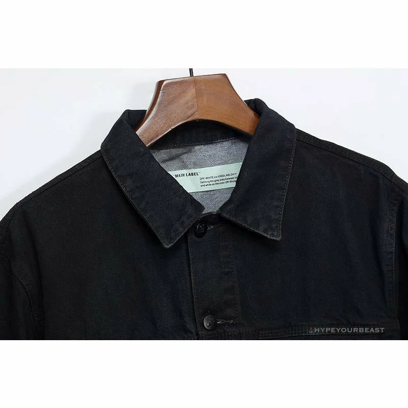 OFF-WHITE Autumn And Winter New ️Back Blue Arrow Wash Denim Jacket Hoodies & Jackets