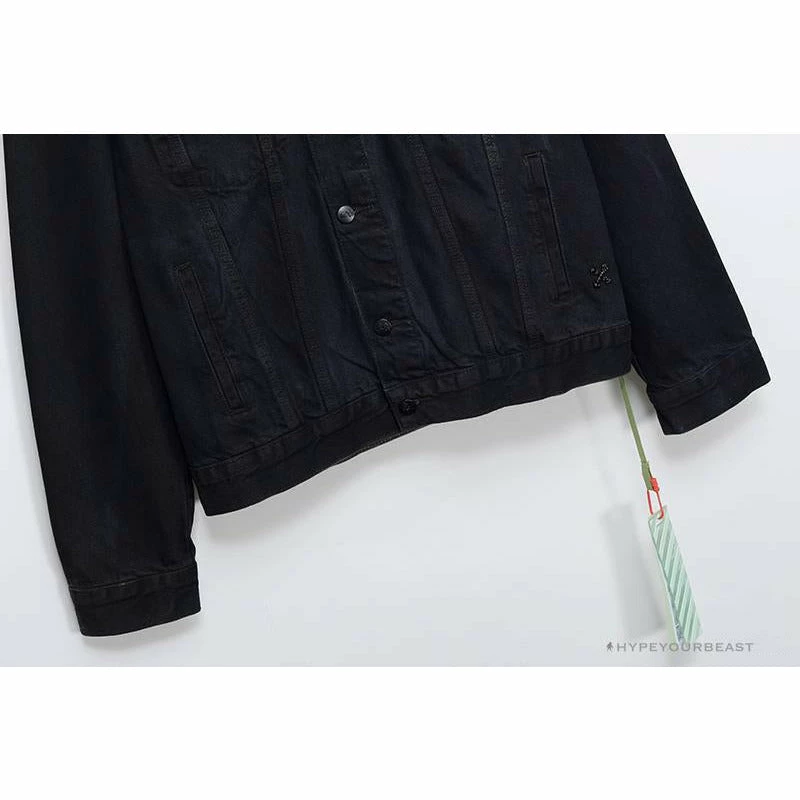 OFF-WHITE Autumn And Winter New ️Back Blue Arrow Wash Denim Jacket Hoodies & Jackets