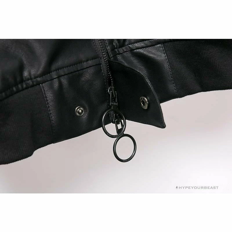 OFF-WHITE 20FW New Logo Hooded Leather Jacket Black Hoodies & Jackets