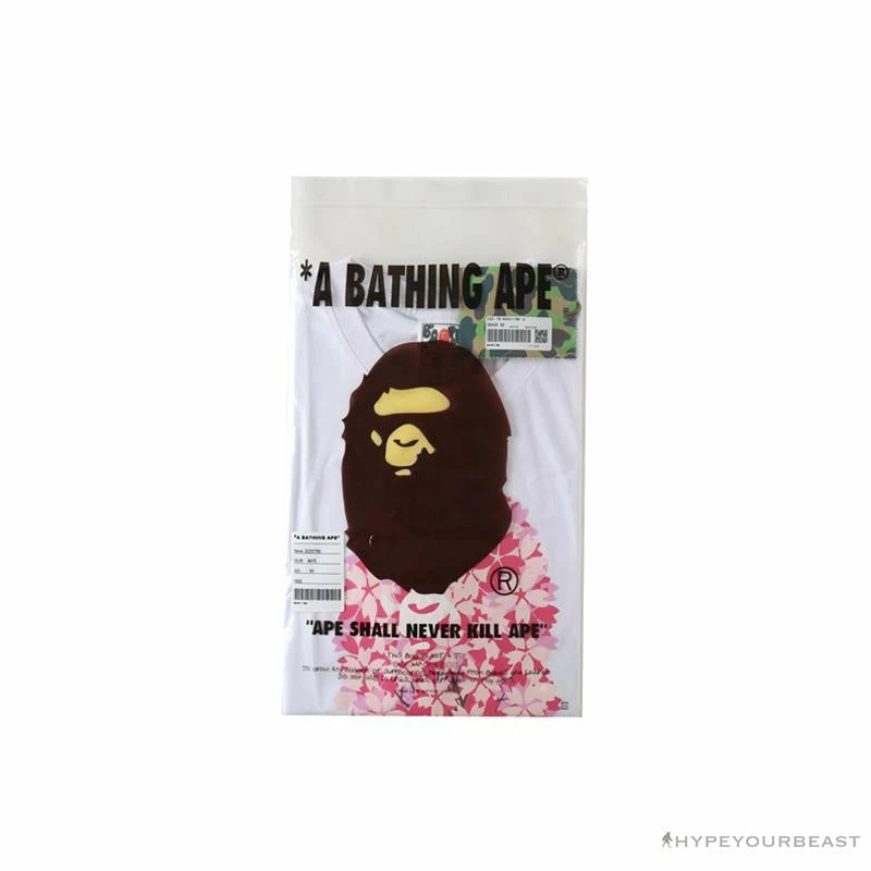 BAPE Japan Limited Edition Pink Cherry Tree Tee Shirt ‘WHITE’