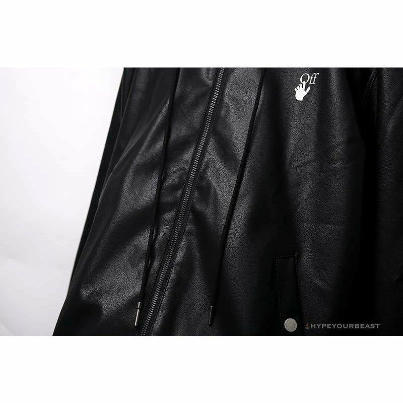 OFF-WHITE 20FW New Logo Hooded Leather Jacket Black Hoodies & Jackets