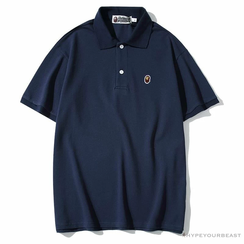 BAPE Solid Color Versatile Embroidered Ape Head Small Badge Polo Shirt ‘BLUE’