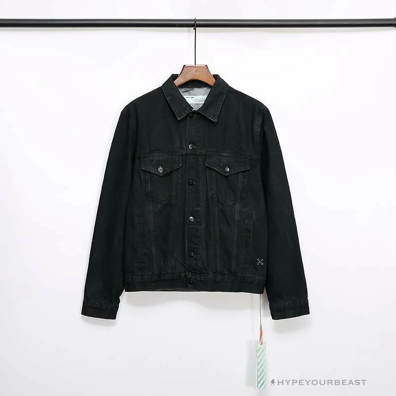 OFF-WHITE Autumn And Winter New ️Back Blue Arrow Wash Denim Jacket Hoodies & Jackets