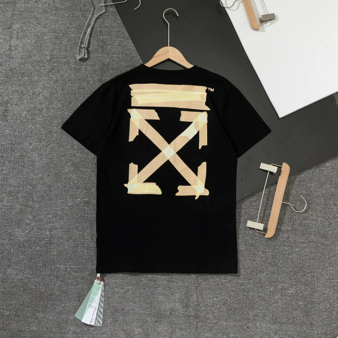 T-Shirts OFF-WHITE Classic Cross Yellow Arrow Tape Tee Shirt ‘BLACK’