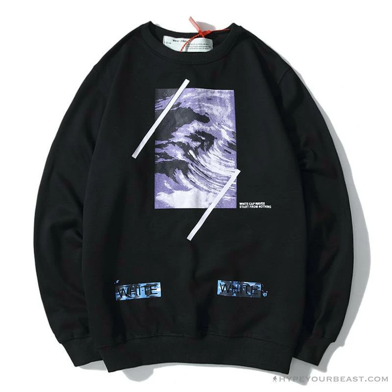 OFF-WHITE Classic Wave Oil Painting Cotton Terry Long Sleeve Shirt ‘BLACK’ Shirts
