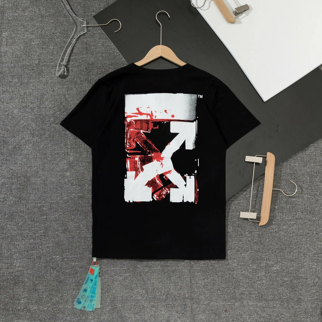 T-Shirts OFF-WHITE Acrylic Hand-Painted Graffiti Pattern Tee Shirt ‘BLACK’