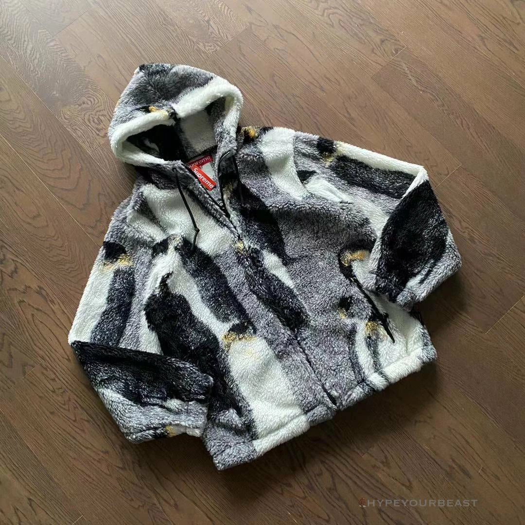 hypeyourbeast S*p*e penguins hooded fleece jacket black hoodies & jackets