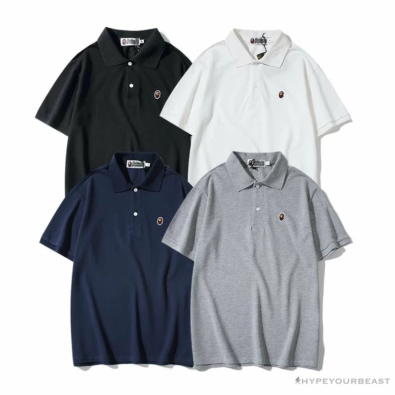 BAPE Solid Color Versatile Embroidered Ape Head Small Badge Polo Shirt ‘BLUE’