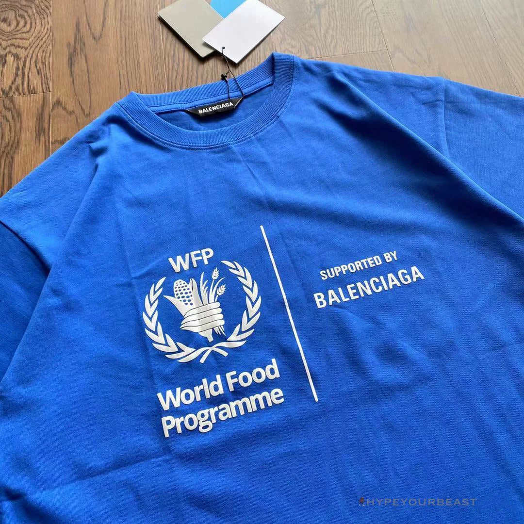 bcg S*pport word food programme tee shirt blue