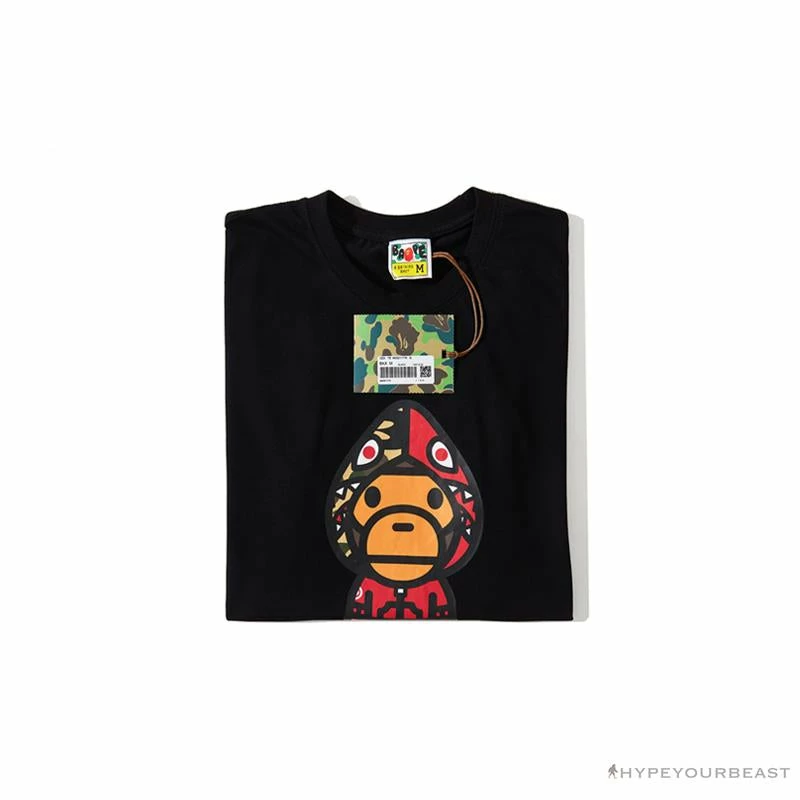 BAPE Baby Milo Red Shark Hat Little Monkey Tee Shirt ‘BLACK’