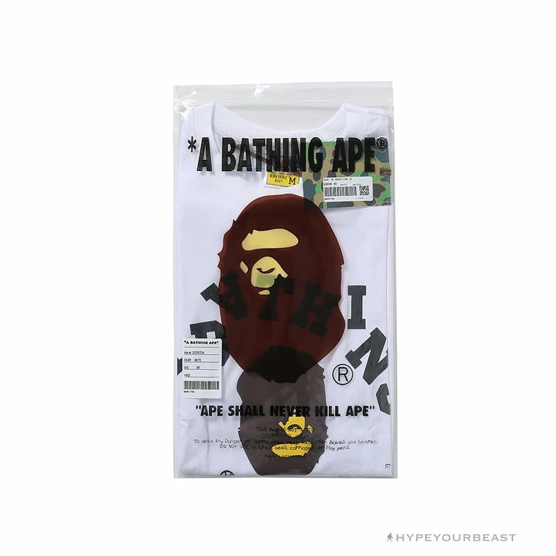 BAPE Messy Letters Upside Down Little Ape Head Tee Shirt ‘WHITE’