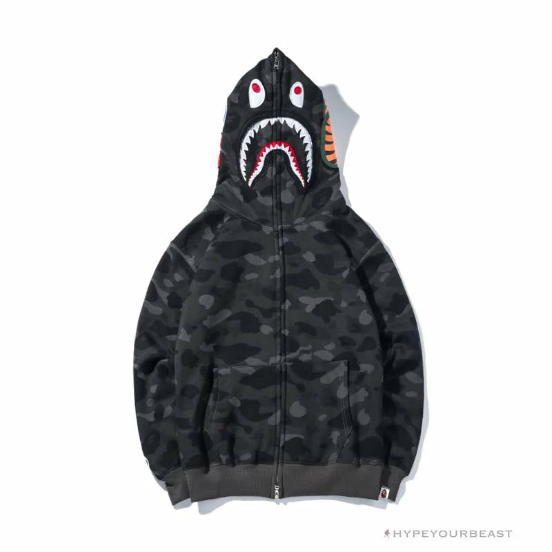BAPE Shark Head Classic Embroidered Camouflage Zip-Up Hoodie ‘GREY’ Clothes