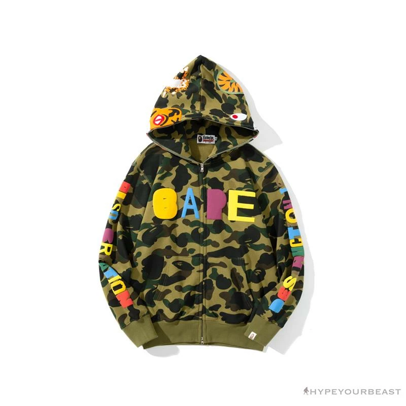 BAPE X Readymade Tiger Head Foam Camouflage Hoodie ‘GREEN’ Clothes