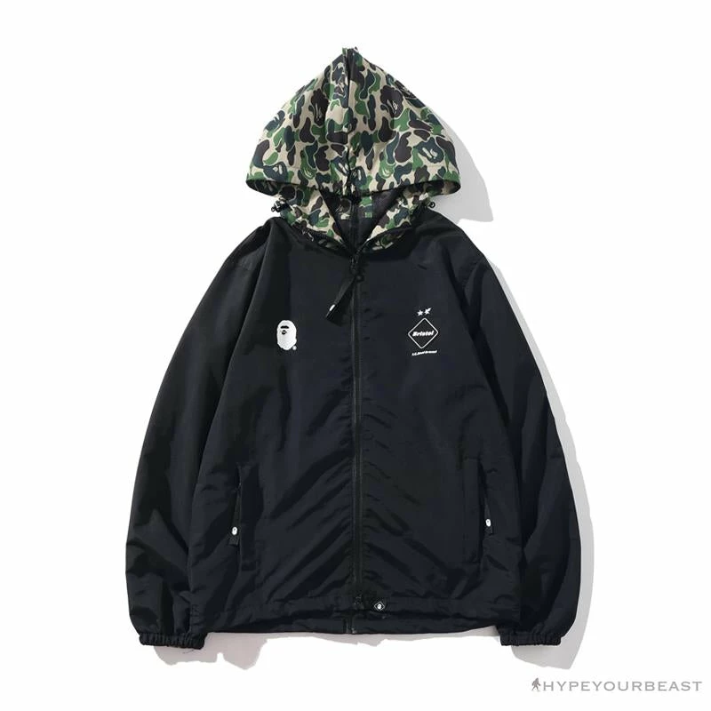 BAPE X FCRB Joint Double Zip Camouflage Hoodie ‘BLACK’ Clothes