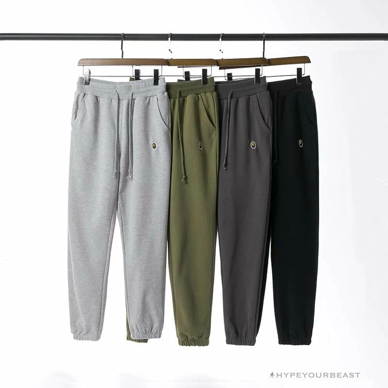 BAPE Classic Ape Head Embroidered Standard Cotton Terry Pants ‘DARK GREY’