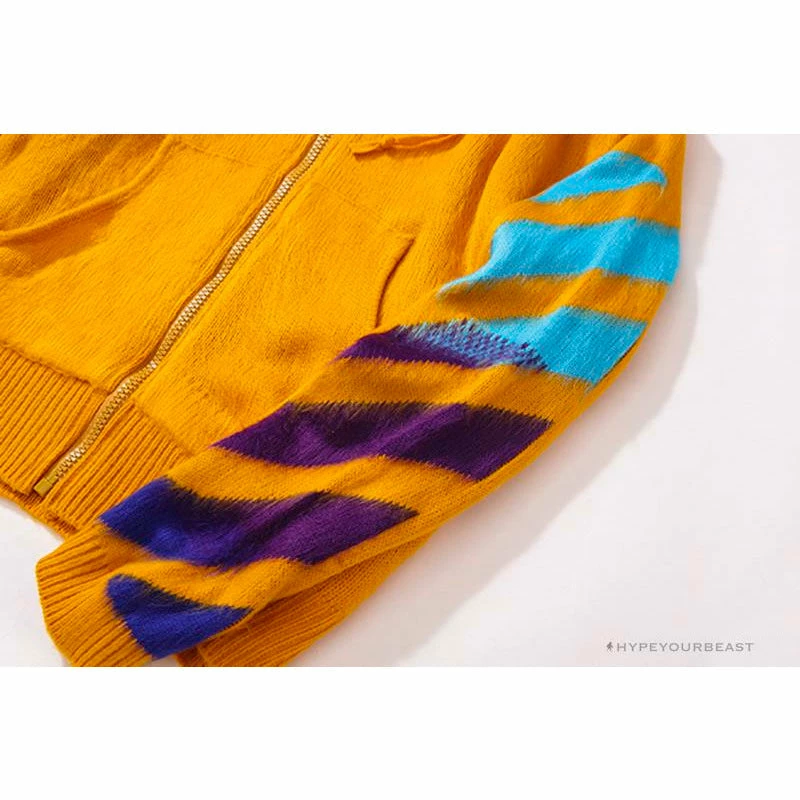 OFF-WHITE Mohair Zip Sweater Hoodie ‘Yellow’