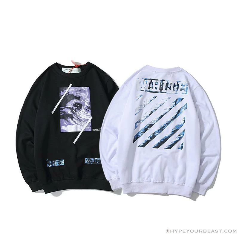 OFF-WHITE Classic Wave Oil Painting Cotton Terry Long Sleeve Shirt ‘BLACK’ Shirts