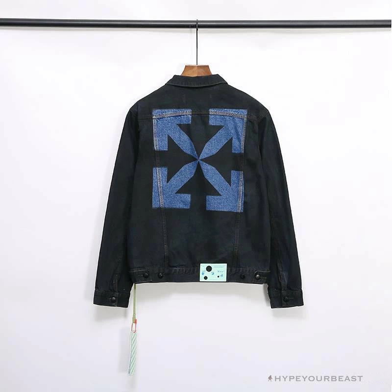 OFF-WHITE Autumn And Winter New ️Back Blue Arrow Wash Denim Jacket Hoodies & Jackets