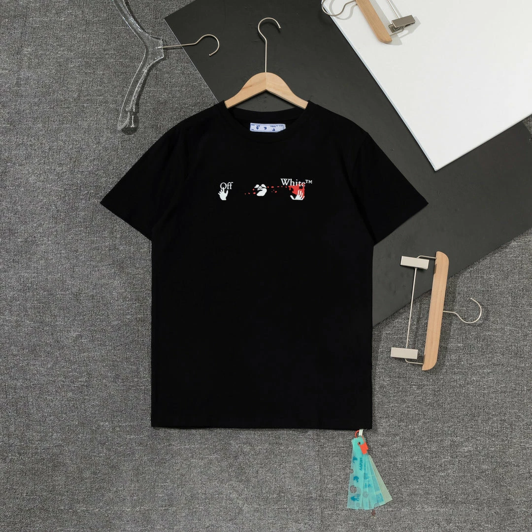 T-Shirts OFF-WHITE Acrylic Hand-Painted Graffiti Pattern Tee Shirt ‘BLACK’