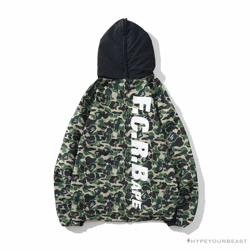 BAPE X FCRB Joint Double Zip Camouflage Hoodie ‘GREEN’