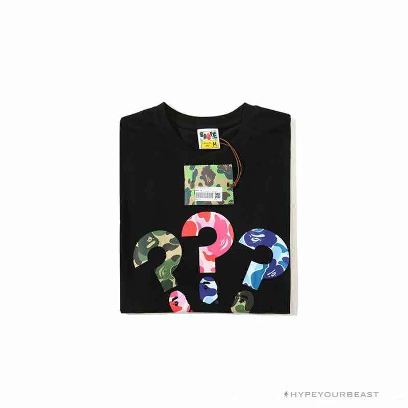 Clothes BAPE Camouflage Three-Color Question Mark Tee Shirt ‘BLACK’