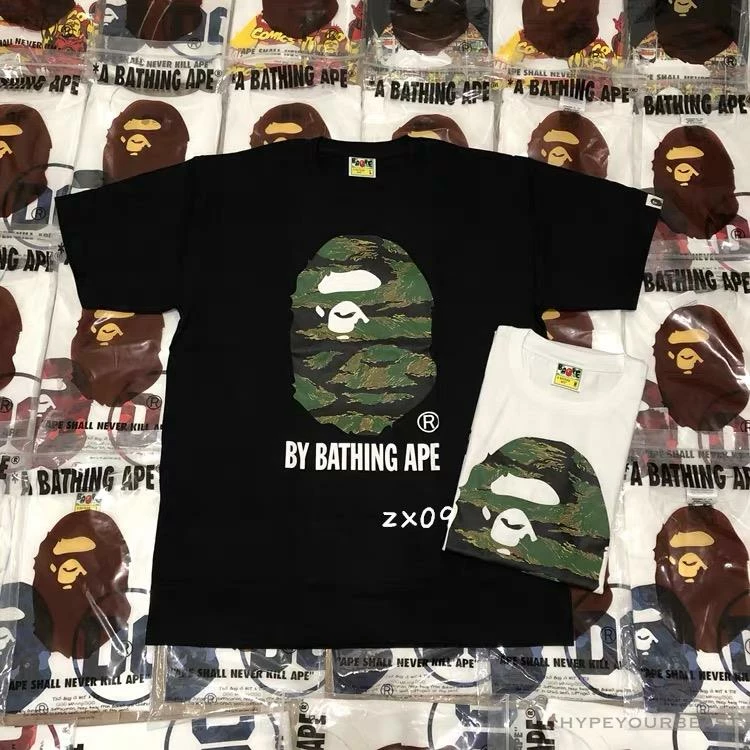 Clothes BAPE Tiger Pattern Camouflage Ape Man Initial Print Tee Shirt ‘BLACK’