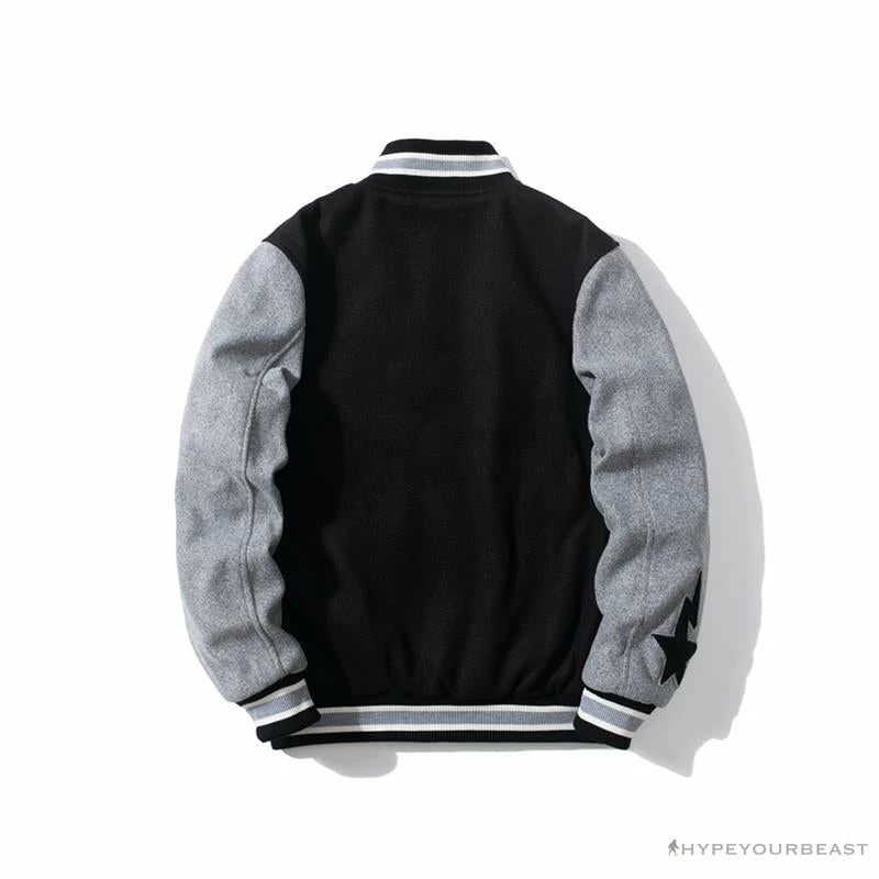 BAPE Embroidered STA Star Stitched Woolen Baseball Jacket ‘BLACK’