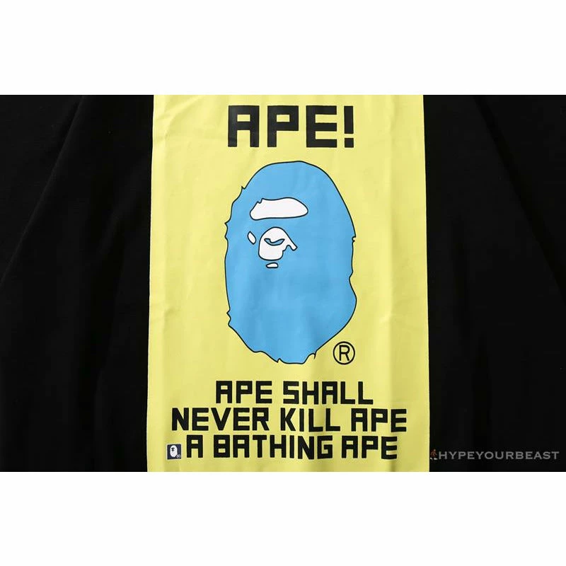 Clothes BAPE Ape Head Blue X Yellow Contrast Letter Tee Shirt