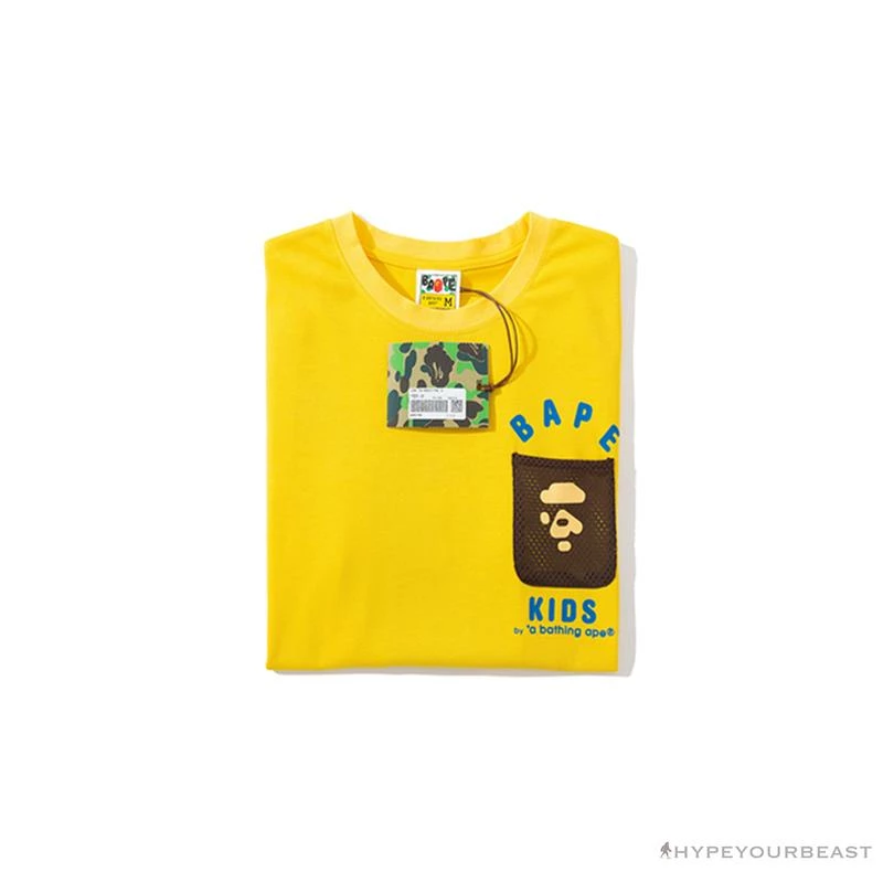 BAPE KIDS Small Net Pocket Ape Man Head Tee Shirt ‘YELLOW’ Clothes