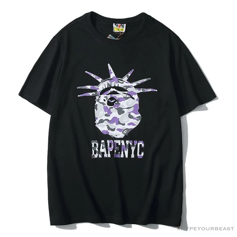 Clothes BAPE NYC New York Limited Purple Camouflage Ape Head Tee Shirt ‘BLACK’