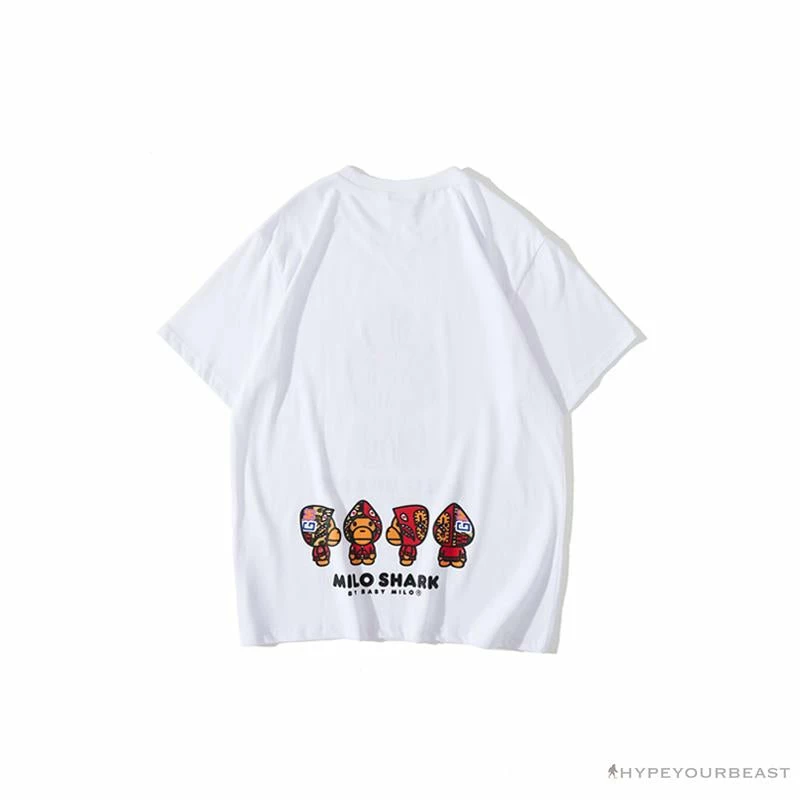 BAPE Baby Milo Red Shark Hat Little Monkey Tee Shirt ‘WHITE’