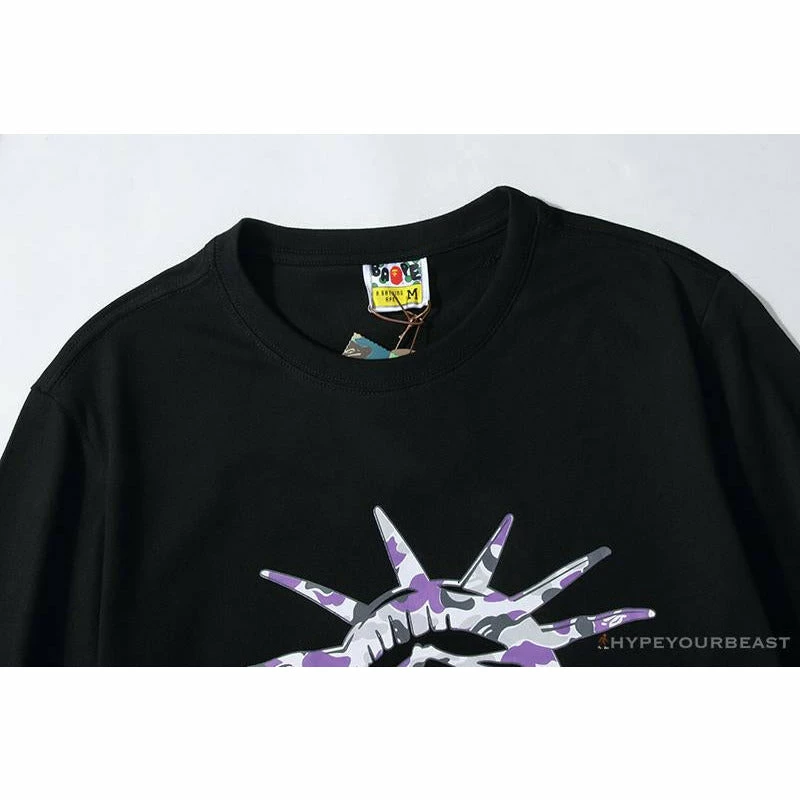 Clothes BAPE NYC New York Limited Purple Camouflage Ape Head Tee Shirt ‘BLACK’